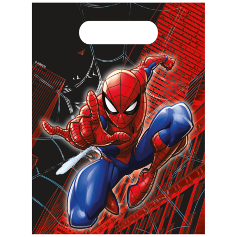 Procos Party Spiderman-Papiertüten „World of Spinnwebs“ 16 x 22 cm | 4 Stück