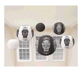 Amscan Lampion Set Schedels Zwart-Wit | 6 stuks Amscan Lampion Set Schedels Zwart-Wit | 6 stuks
