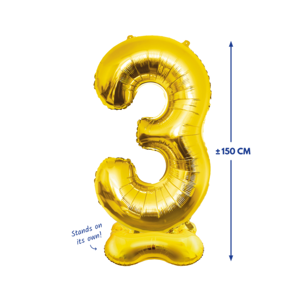 Paper Dreams Cijfer Ballon 3 Staand Goud XXL | 150cm