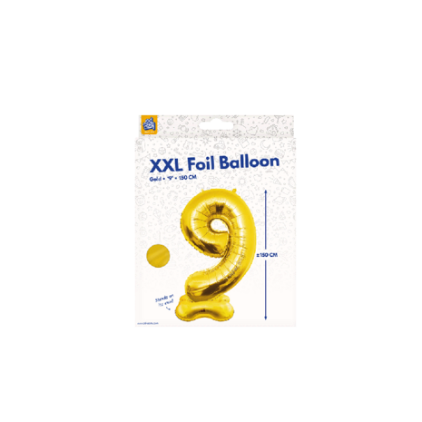 Paper Dreams Cijfer Ballon 9 Staand Goud XXL | 150cm Paper Dreams Cijfer Ballon 9 Staand Goud XXL | 150cm