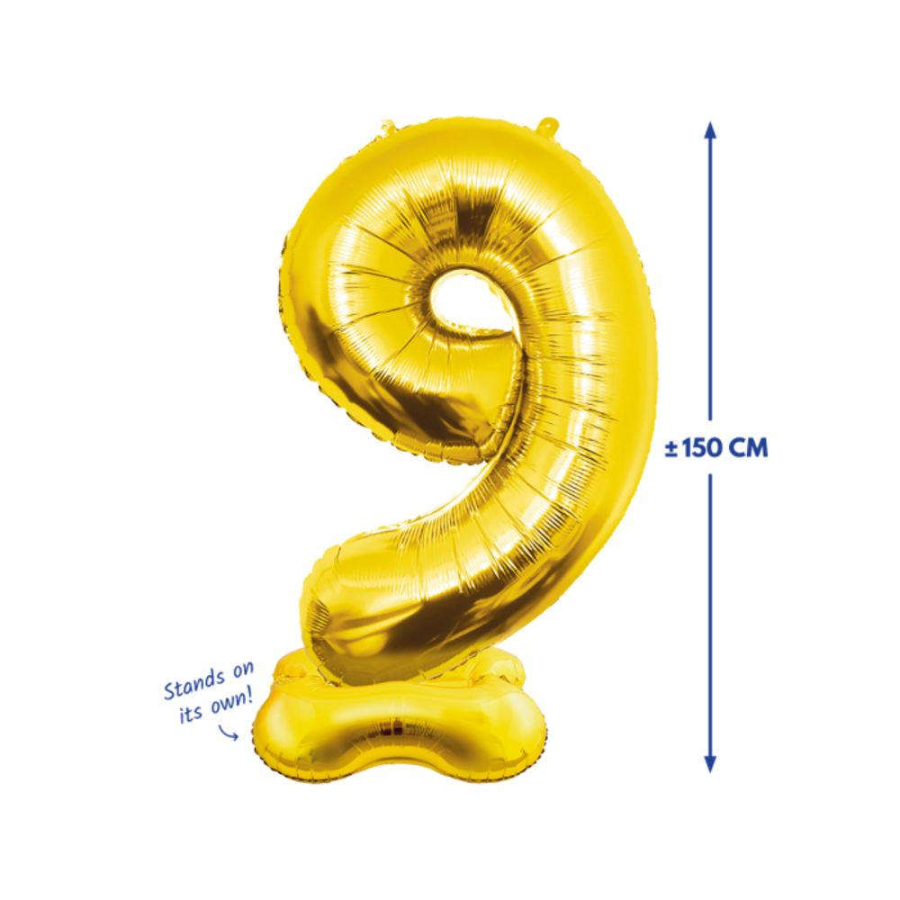 Paper Dreams Cijfer Ballon 9 Staand Goud XXL | 150cm Paper Dreams Cijfer Ballon 9 Staand Goud XXL | 150cm