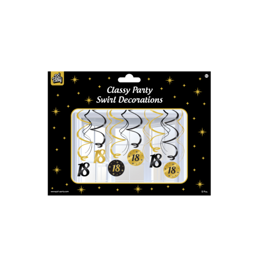 Paper Dreams Hangdecoratie Swirls 18 jaar Classy 70x14cm | 12 stuks Paper Dreams Hangdecoratie Swirls 18 jaar Classy 70x14cm | 12 stuks