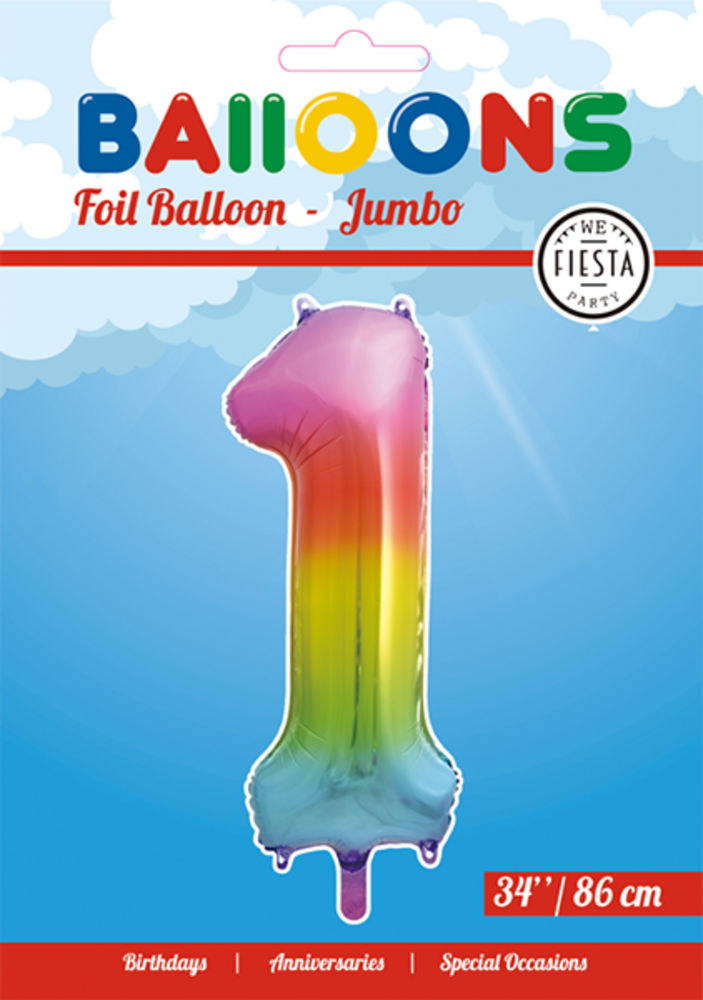 WeFiesta Rainbow Number 1 Foil Balloon | 86 cm WeFiesta Rainbow Number 1 Foil Balloon | 86 cm