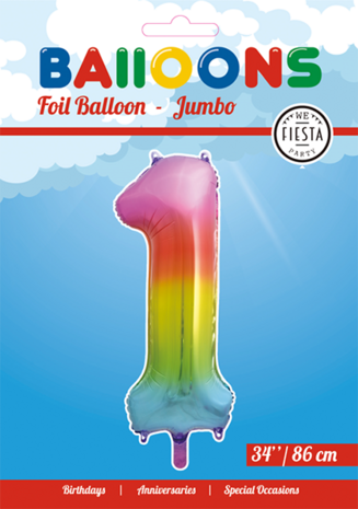 WeFiesta Folienballon Regenbogen Zahl 1 | 86 cm WeFiesta Folienballon Regenbogen Zahl 1 | 86 cm