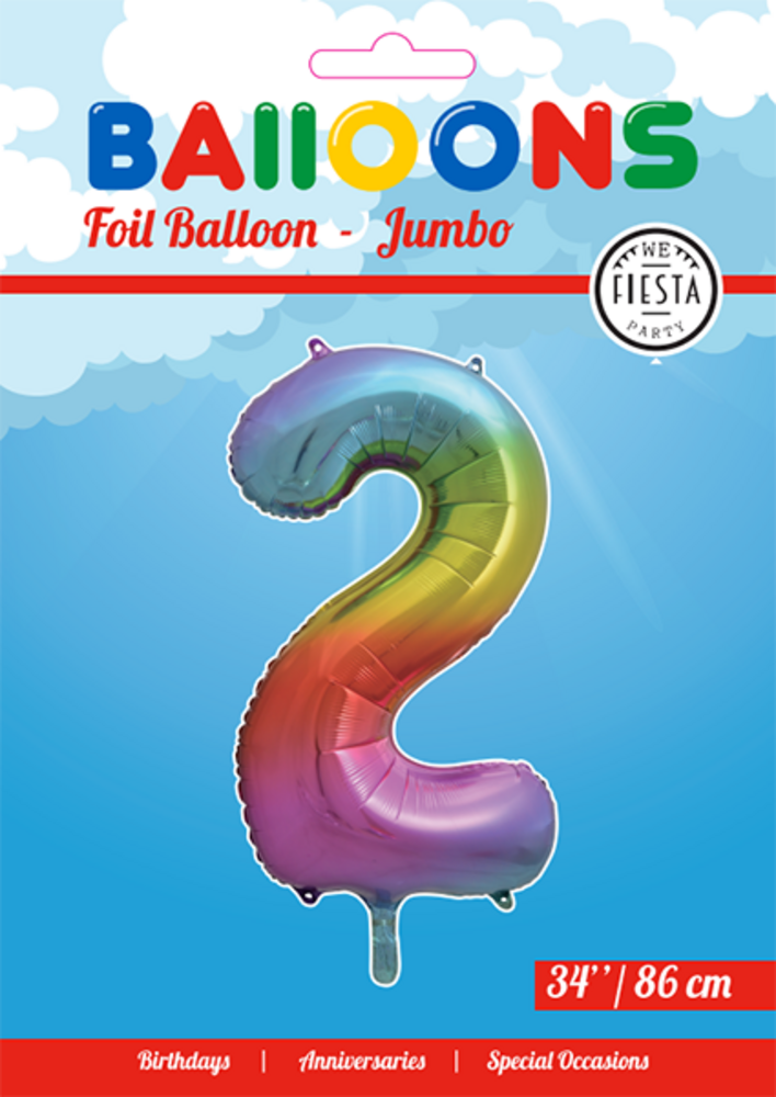 WeFiesta Rainbow Number 2 Foil Balloon | 86 cm WeFiesta Rainbow Number 2 Foil Balloon | 86 cm