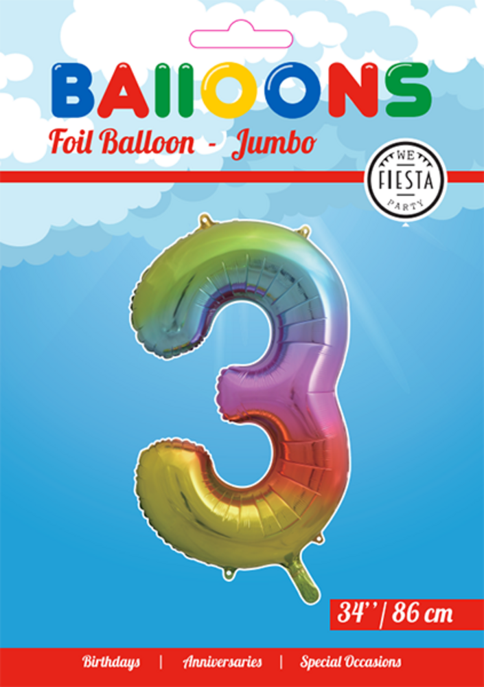 WeFiesta Rainbow Number 3 Foil Balloon | 86 cm WeFiesta Rainbow Number 3 Foil Balloon | 86 cm