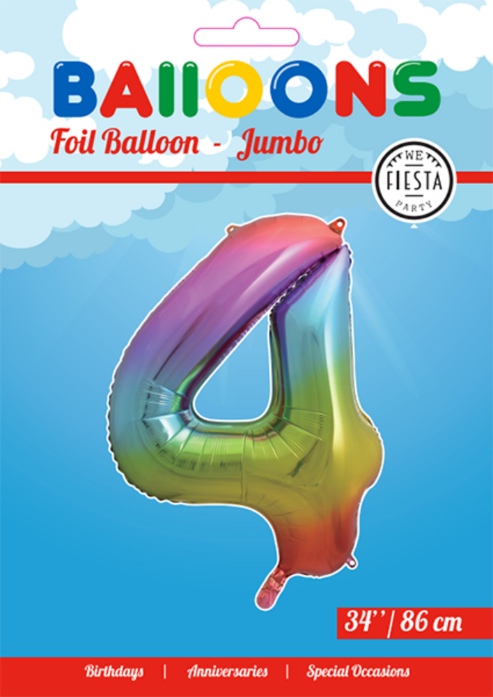 WeFiesta Folienballon Regenbogen Zahl 4 | 86 cm WeFiesta Folienballon Regenbogen Zahl 4 | 86 cm