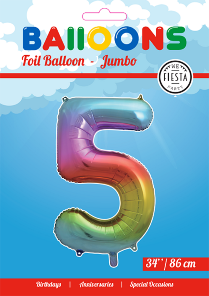 WeFiesta Rainbow Number 5 Foil Balloon | 86 cm WeFiesta Rainbow Number 5 Foil Balloon | 86 cm