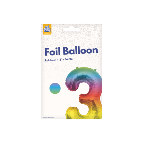 Paper Dreams Regenboog Folie Ballon cijfer 3 | 86cm Paper Dreams Regenboog Folie Ballon cijfer 3 | 86cm