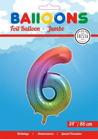 WeFiesta Folienballon Regenbogen Zahl 6 | 86 cm WeFiesta Folienballon Regenbogen Zahl 6 | 86 cm