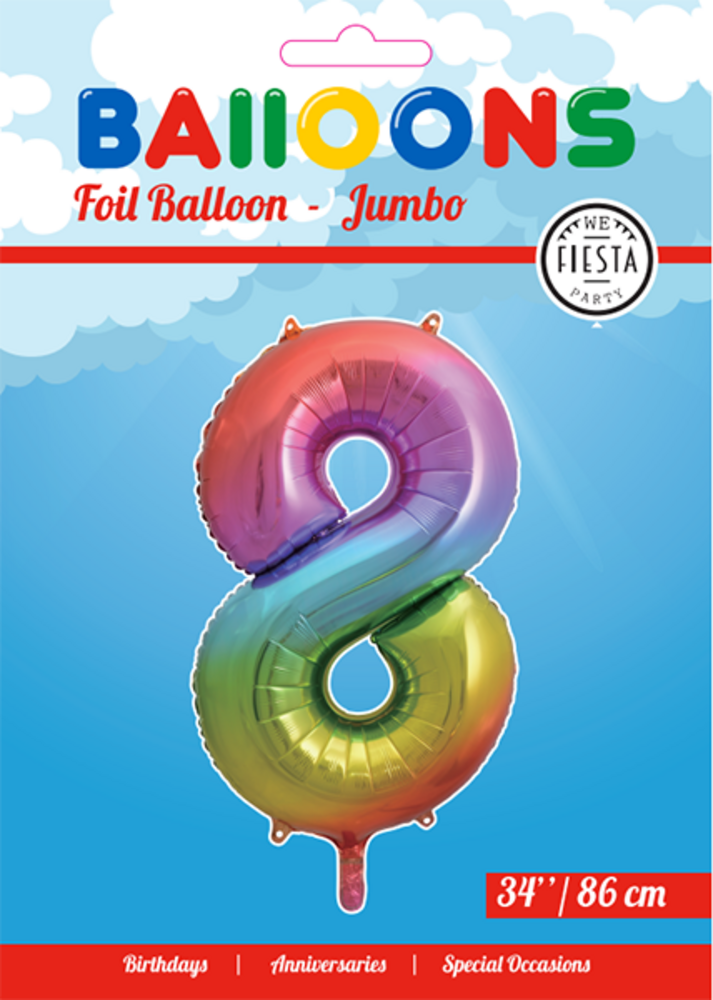 WeFiesta Folienballon Regenbogen Zahl 8 | 86 cm WeFiesta Folienballon Regenbogen Zahl 8 | 86 cm