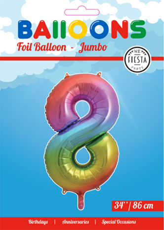 WeFiesta Folie Ballon Regenboog Cijfer 8 | 86cm WeFiesta Folie Ballon Regenboog Cijfer 8 | 86cm