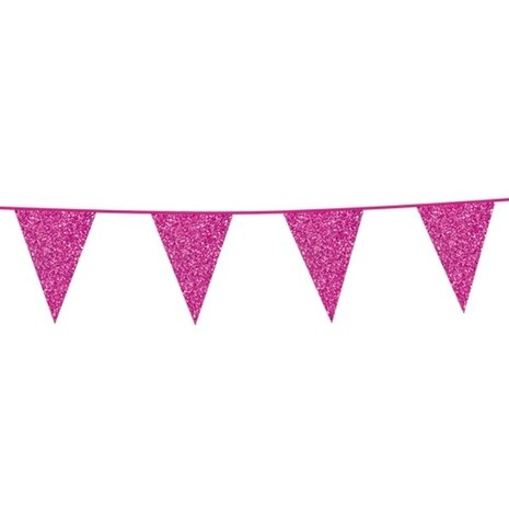 WeFiesta Glitter flag garland hot pink cardboard 16x20cm | 6 meters