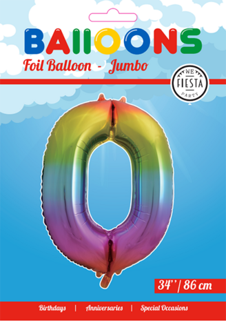 WeFiesta Folie Ballon Regenboog Cijfer 0 | 86cm WeFiesta Folie Ballon Regenboog Cijfer 0 | 86cm