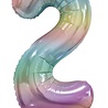 WeFiesta Folie Ballon Pastel Regenboog Cijfer 2 | 86cm