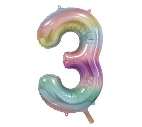 WeFiesta Folienballon Pastell-Regenbogen Zahl 3 | 86 cm