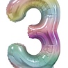 WeFiesta Folie Ballon Pastel Regenboog Cijfer 3 | 86cm