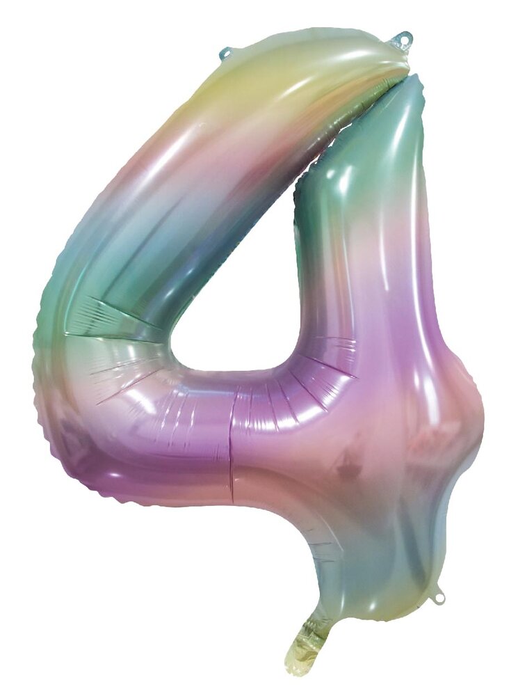 WeFiesta Ballon en aluminium chiffre 4 arc-en-ciel pastel | 86 cm