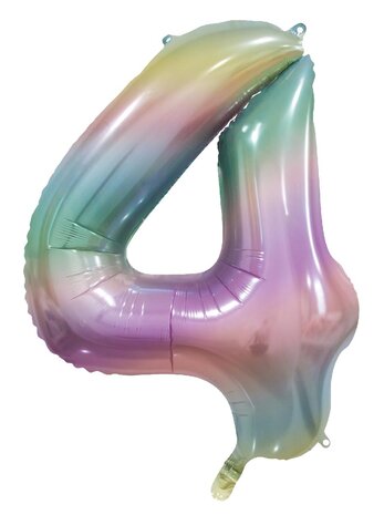 WeFiesta Ballon en aluminium chiffre 4 arc-en-ciel pastel | 86 cm