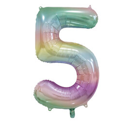 WeFiesta Folienballon Pastell-Regenbogen Zahl 5 | 86 cm