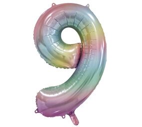 WeFiesta Pastel Rainbow Number 9 Foil Balloon | 86 cm