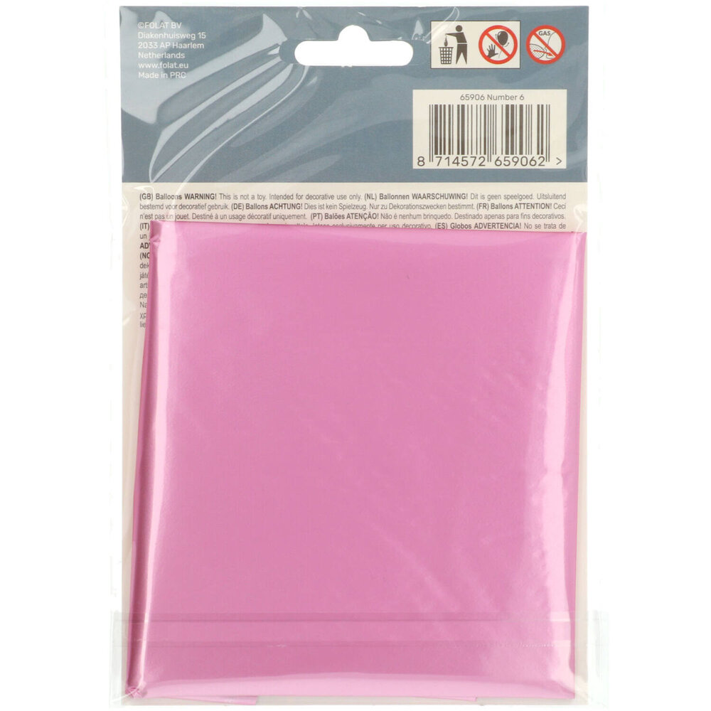 Folat Ballon Chiffre 6 Rose Mat en aluminium | 86 cm