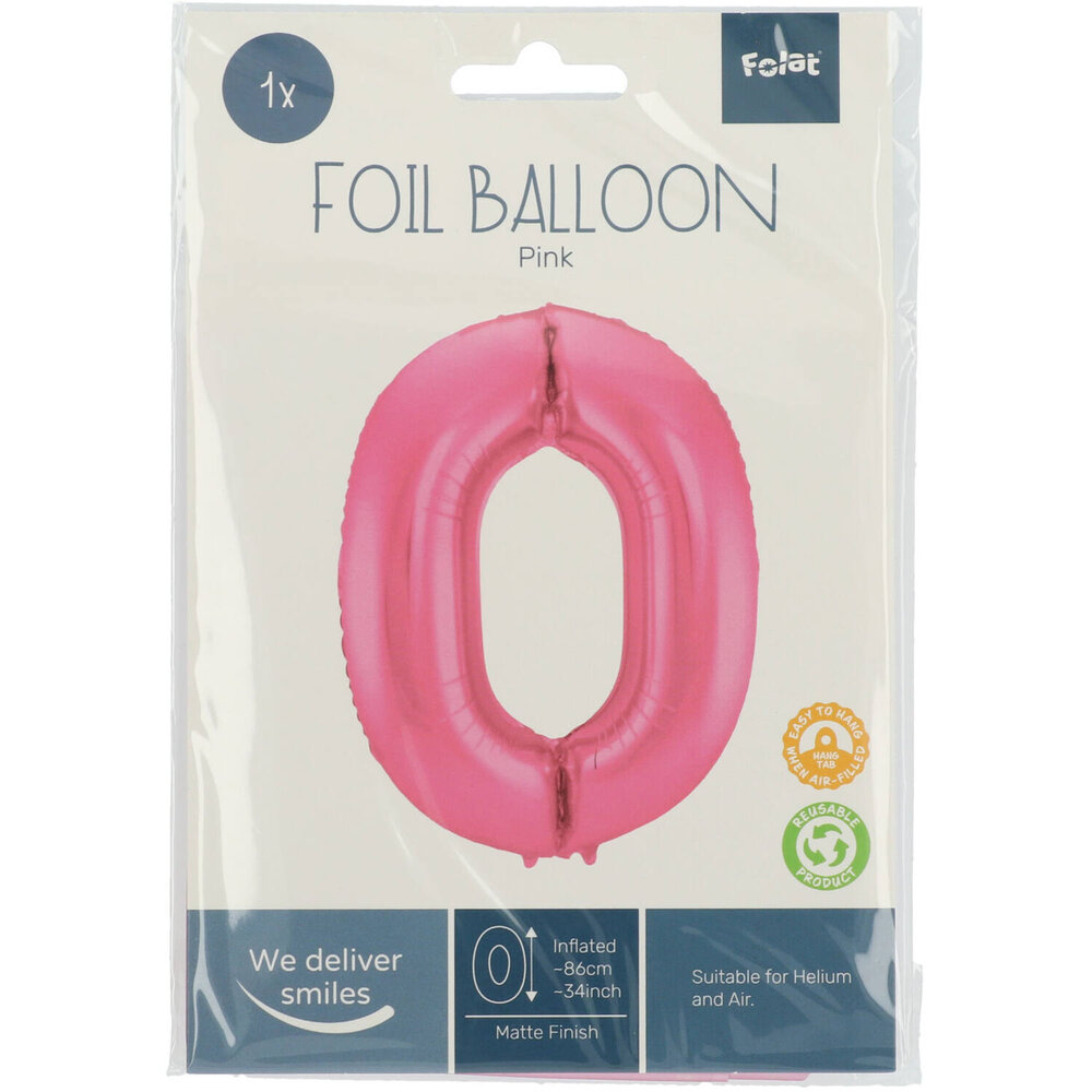 Folat Folie Ballon Cijfer 0 Mat Roze | 86cm Folat Folie Ballon Cijfer 0 Mat Roze | 86cm