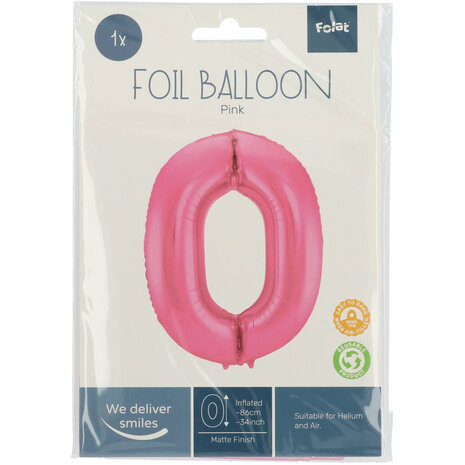Folat Folienballon Zahl 0 Matt Rosa | 86 cm