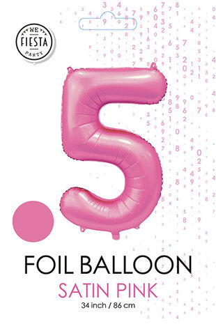 WeFiesta Rosa Zahlenballon 5 Glänzend | 86 cm WeFiesta Rosa Zahlenballon 5 Glänzend | 86 cm
