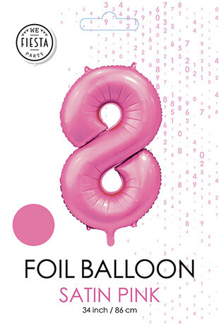 WeFiesta Roze Cijfer Ballon 8 jaar Glans | 86cm WeFiesta Roze Cijfer Ballon 8 jaar Glans | 86cm