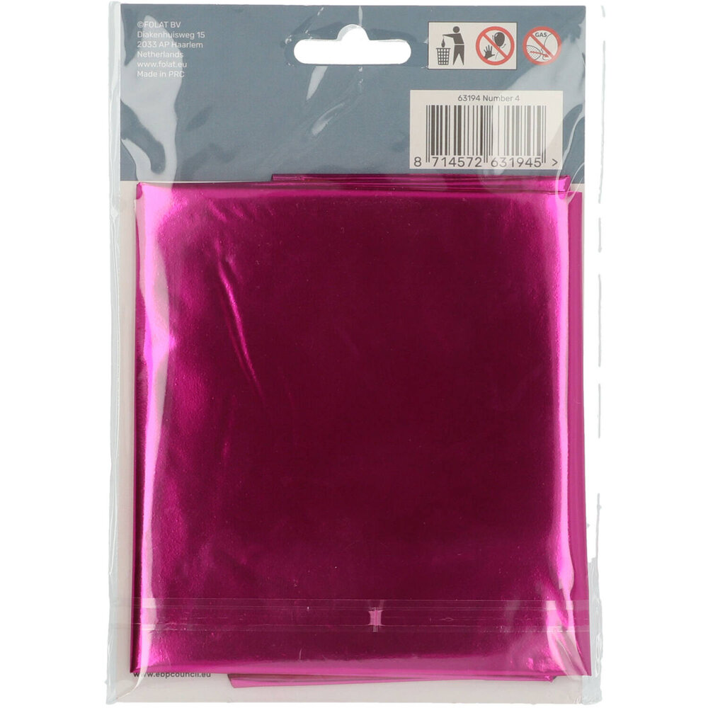 Folat Folie Ballon Cijfer 4 Fuchsia Roze | 86cm Folat Folie Ballon Cijfer 4 Fuchsia Roze | 86cm