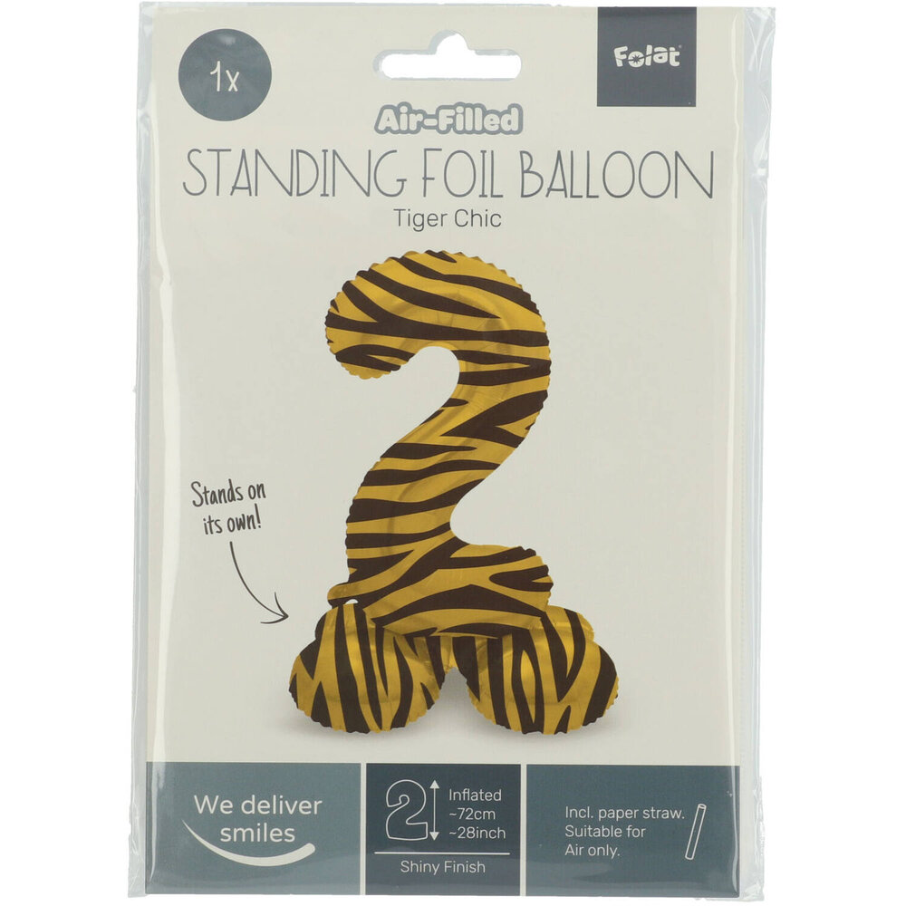 Folat Zahlenballon 2, stehend, Tigerprint | 72 cm Folat Zahlenballon 2, stehend, Tigerprint | 72 cm