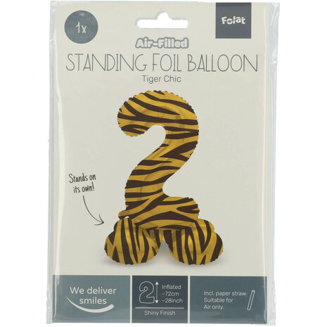 Folat Ballon chiffre 2, motif tigre debout | 72 cm Folat Ballon chiffre 2, motif tigre debout | 72 cm