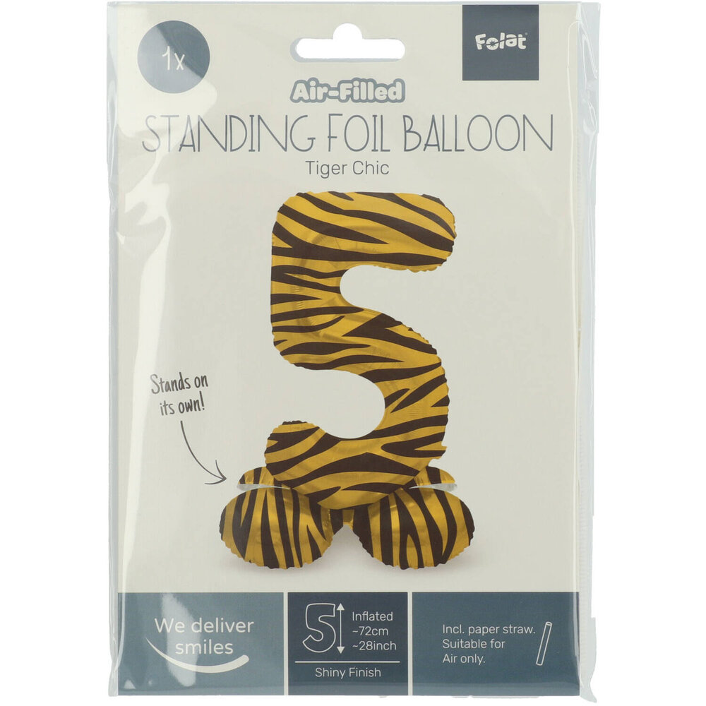 Folat Cijfer Ballon 5 Staand Tijger Print | 72cm Folat Cijfer Ballon 5 Staand Tijger Print | 72cm