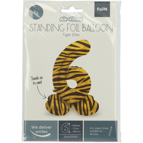 Folat Number Balloon 6 Standing Tiger Print | 72cm Folat Number Balloon 6 Standing Tiger Print | 72cm