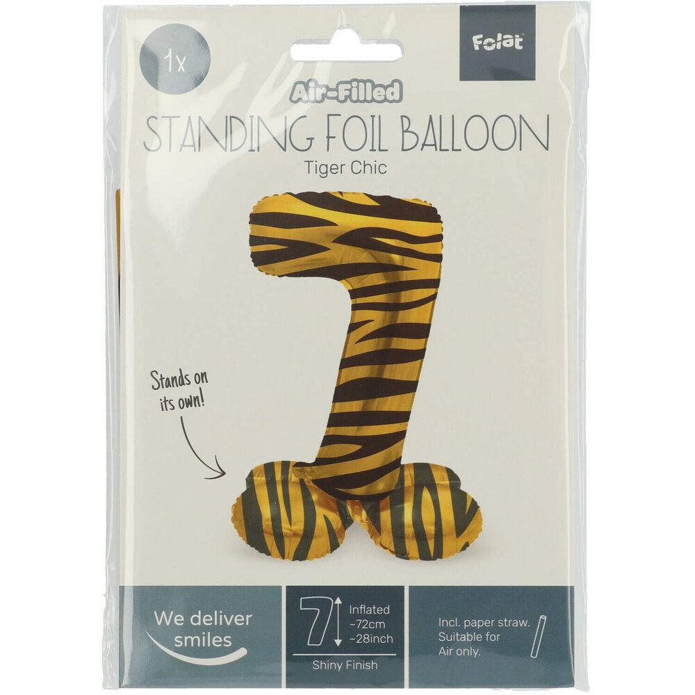 Folat Zahlenballon 7, stehend, Tigerprint | 72 cm