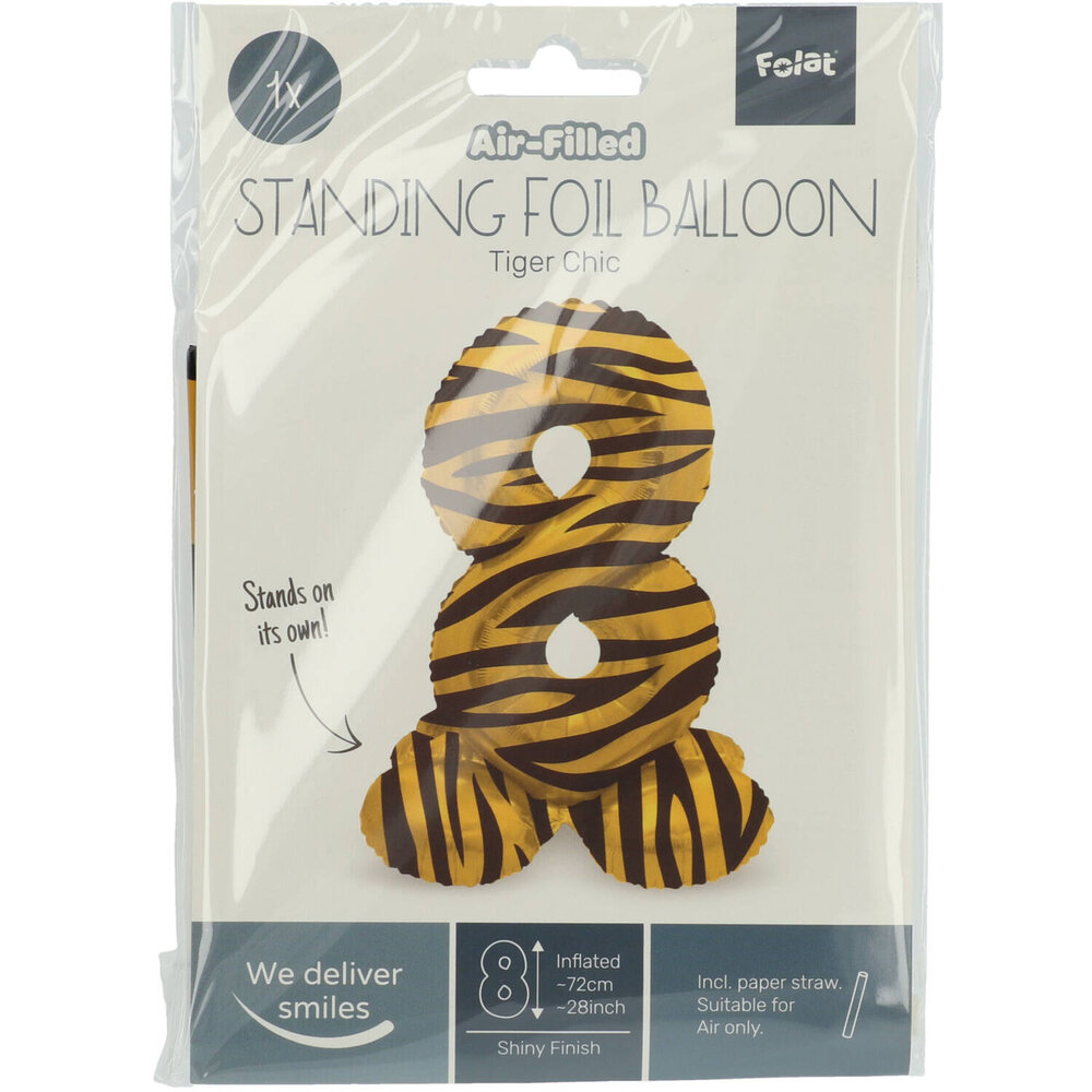 Folat Cijfer Ballon 8 Staand Tijger Print | 72cm
