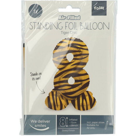 Folat Cijfer Ballon 8 Staand Tijger Print | 72cm