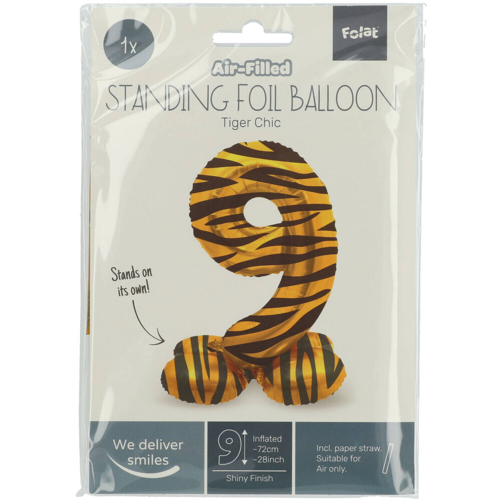 Folat Cijfer Ballon 9 Staand Tijger Print | 72cm Folat Cijfer Ballon 9 Staand Tijger Print | 72cm