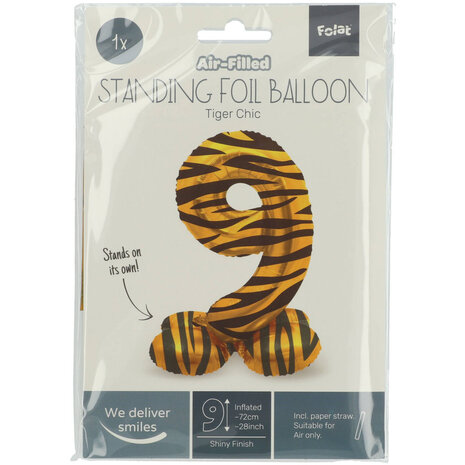 Folat Number Balloon 9 Standing Tiger Print | 72cm Folat Number Balloon 9 Standing Tiger Print | 72cm