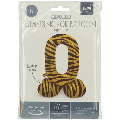 Folat Zahlenballon 0, stehend, Tigerprint | 72 cm Folat Zahlenballon 0, stehend, Tigerprint | 72 cm