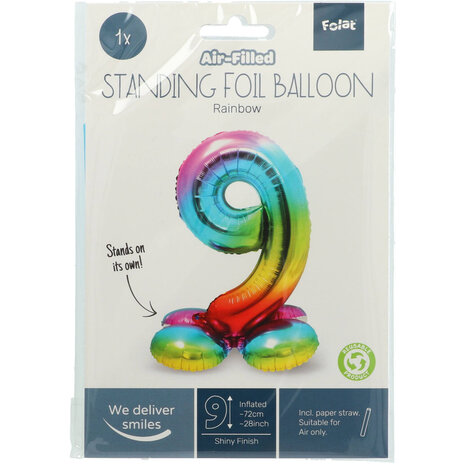 Folat Number Balloon 9 Standing Rainbow | 72 cm