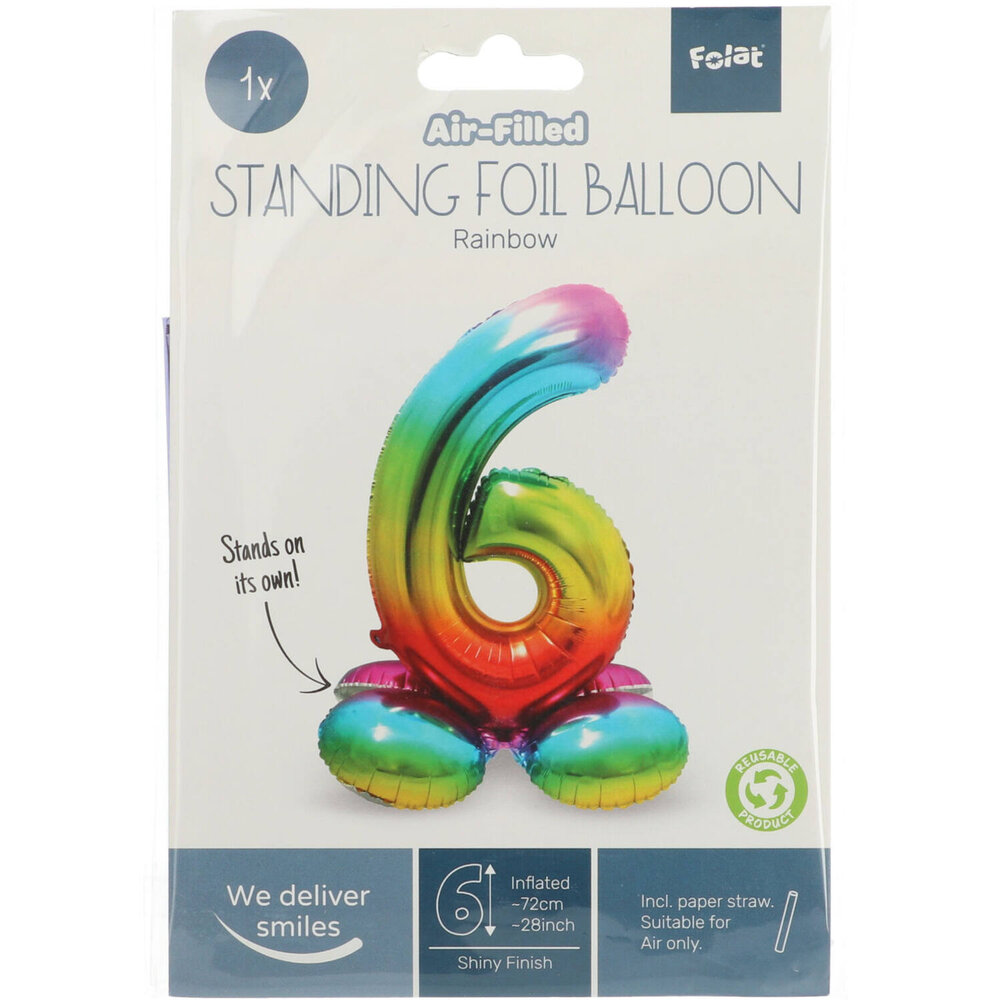 Folat Cijfer Ballon 6 Staand Regenboog | 72 cm Folat Cijfer Ballon 6 Staand Regenboog | 72 cm