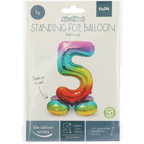 Folat Cijfer Ballon 5 Staand Regenboog | 72 cm Folat Cijfer Ballon 5 Staand Regenboog | 72 cm