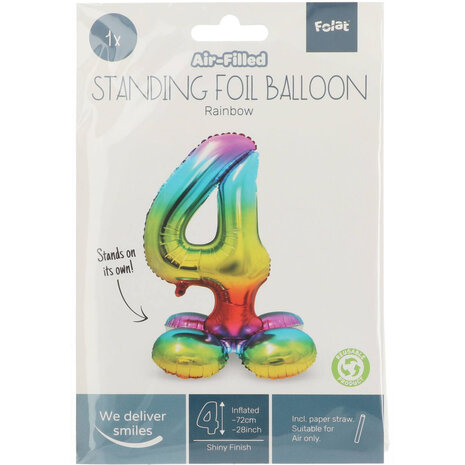 Folat Cijfer Ballon 4 Staand Regenboog | 72 cm Folat Cijfer Ballon 4 Staand Regenboog | 72 cm