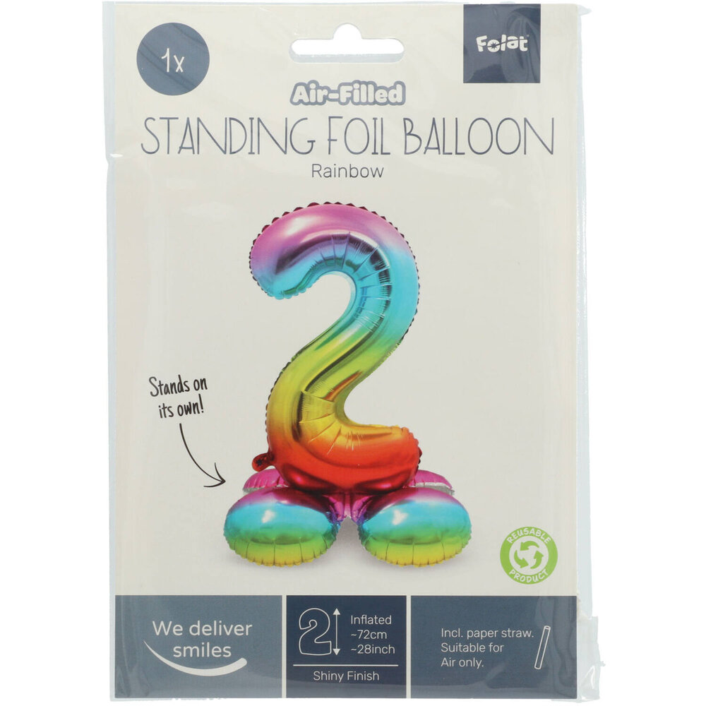 Folat Cijfer Ballon 2 Staand Regenboog | 72 cm