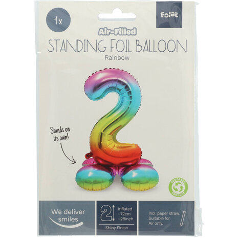 Folat Cijfer Ballon 2 Staand Regenboog | 72 cm