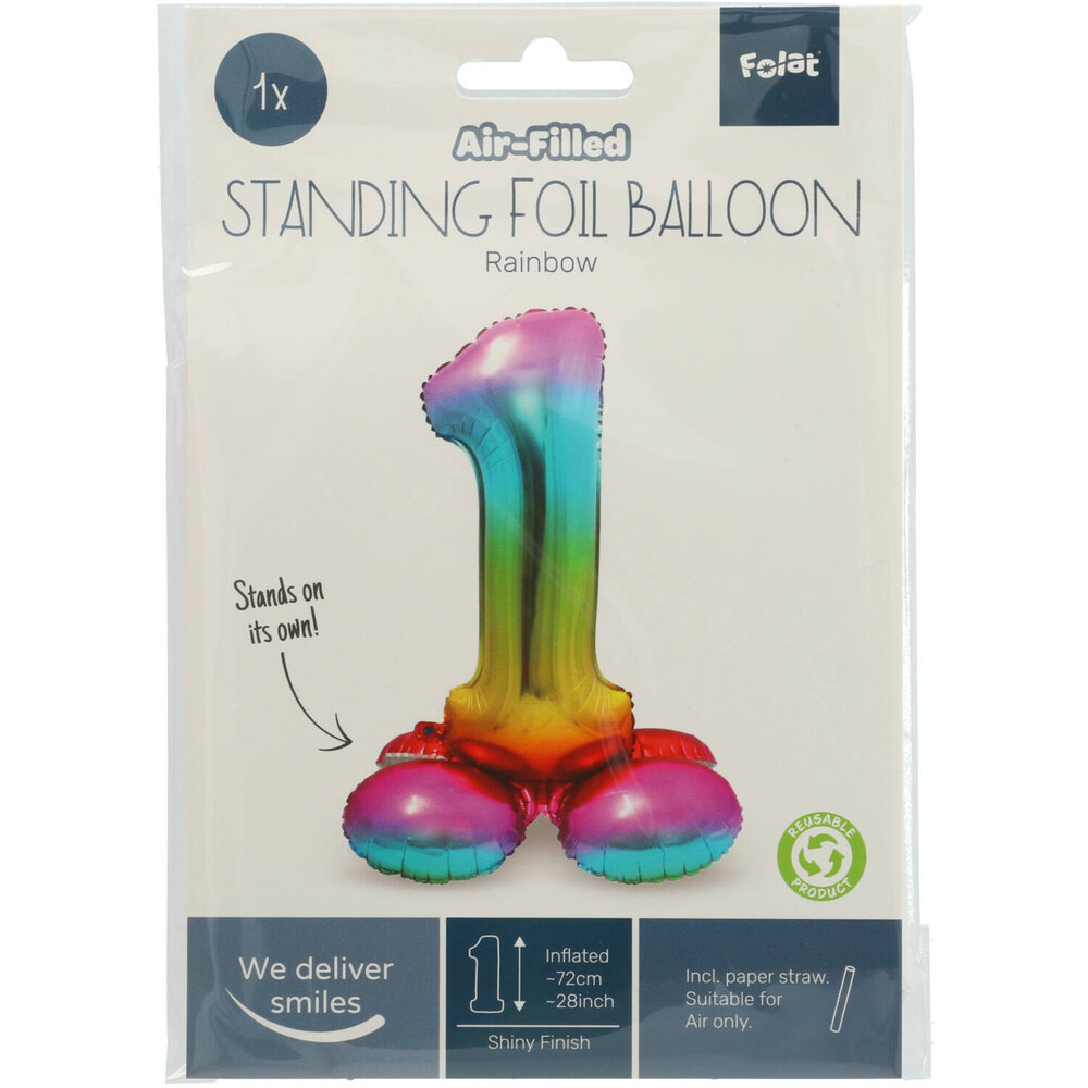 Folat Cijfer Ballon 1 Staand Regenboog | 72 cm Folat Cijfer Ballon 1 Staand Regenboog | 72 cm