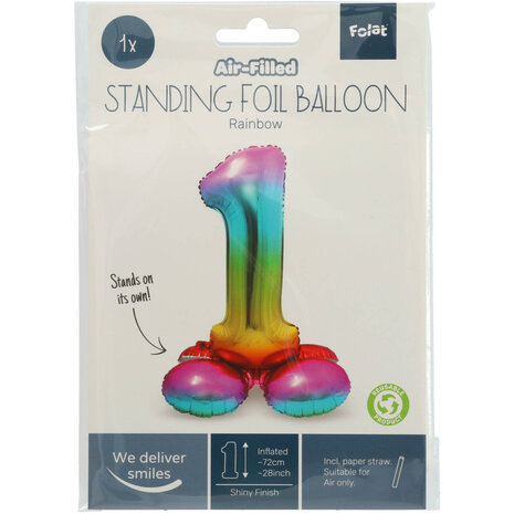 Folat Cijfer Ballon 1 Staand Regenboog | 72 cm Folat Cijfer Ballon 1 Staand Regenboog | 72 cm