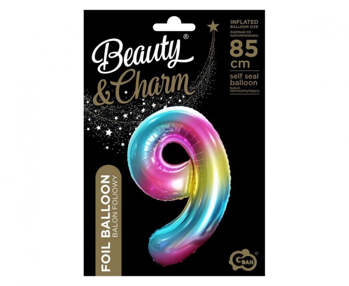 Godan Folie Ballon Regenboog Cijfer 9 | 86cm